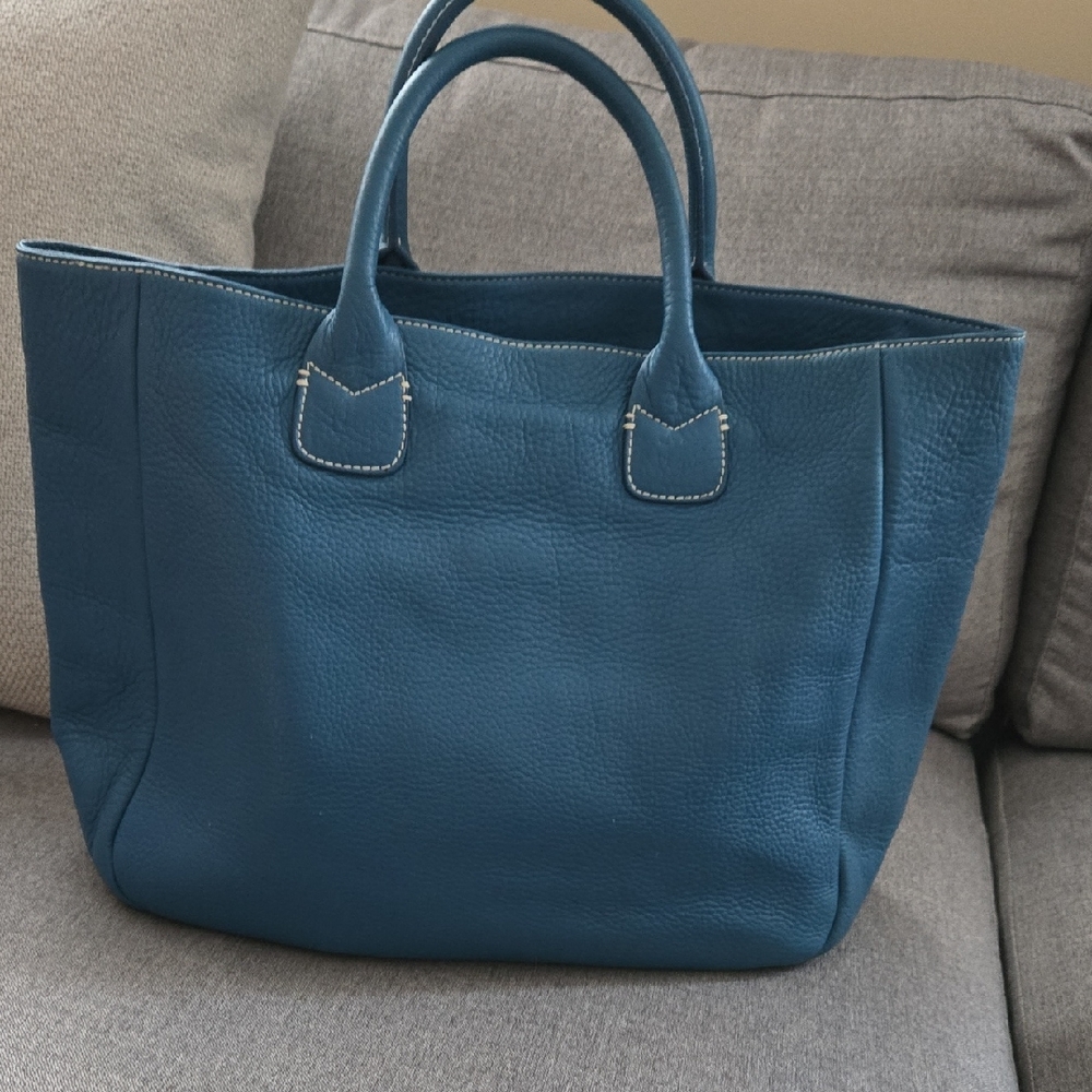 Elegant Blue Leather Tote Bag Ann Taylor